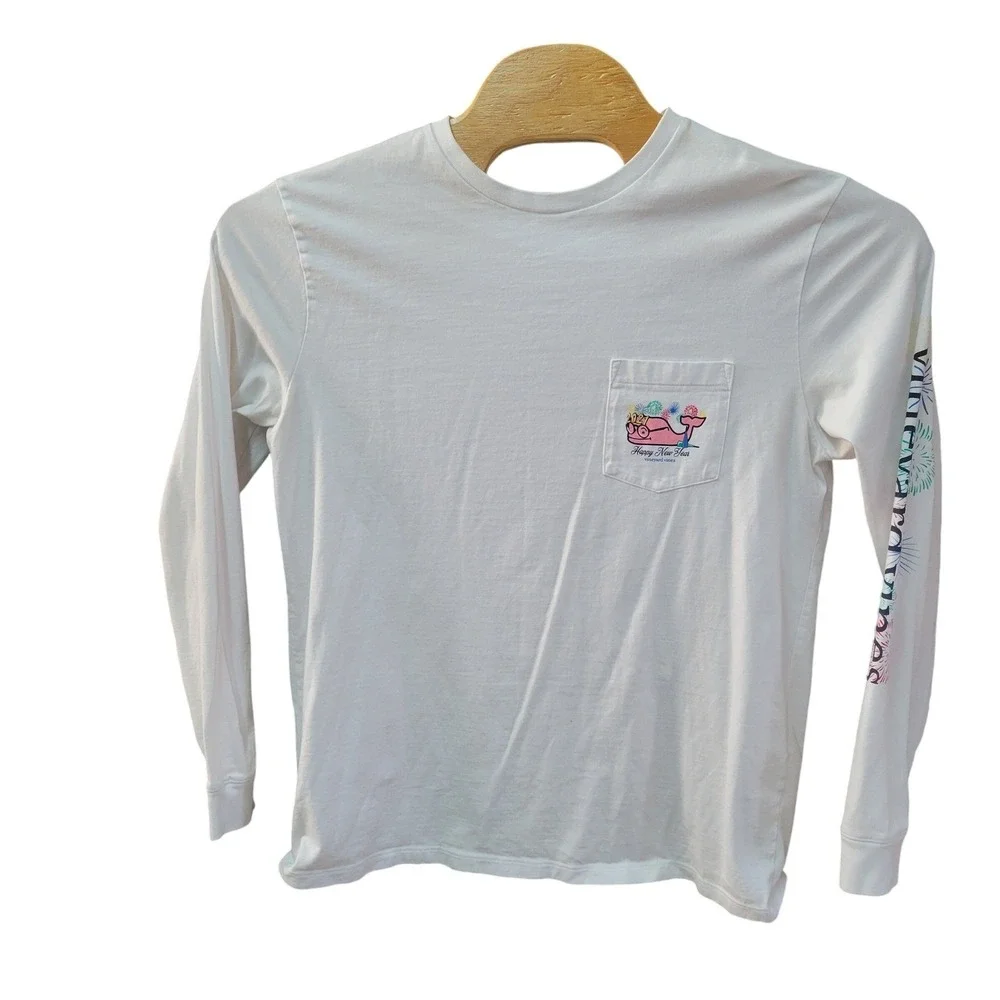 Vineyard Vines Happy New Year 2021 Whale Fireworks‎ Long Sleeve T Shirt Size M